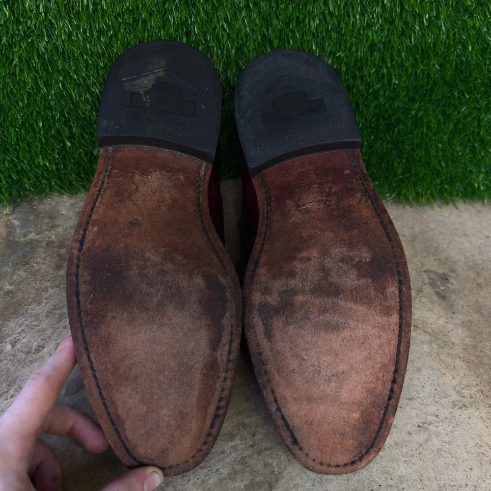 Vintage 90s OAKRIDGE Tassel Loafers Wingtip Brogue Dress Shoes Burgundy 9